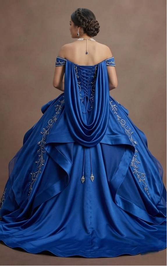 Quinceañera Dress Royal Blue Satin Elegant Ballroom