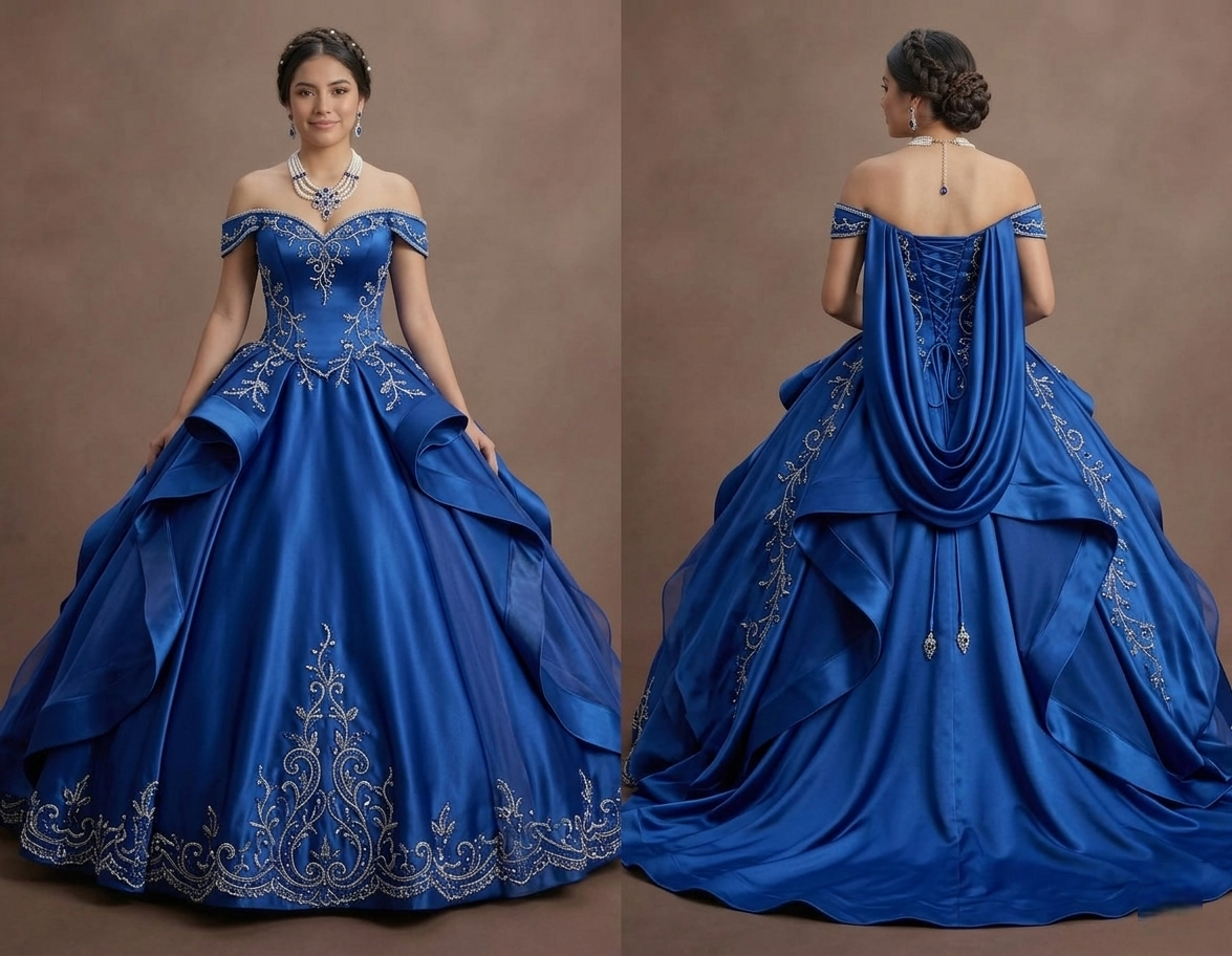 Quinceañera Dress Royal Blue Satin Elegant Ballroom