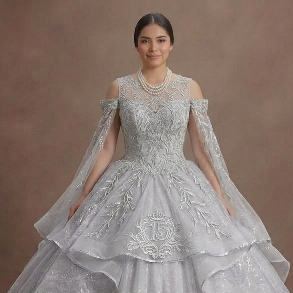 Quinceañera Dress Silver Sequin Tulle Luxury Celebration