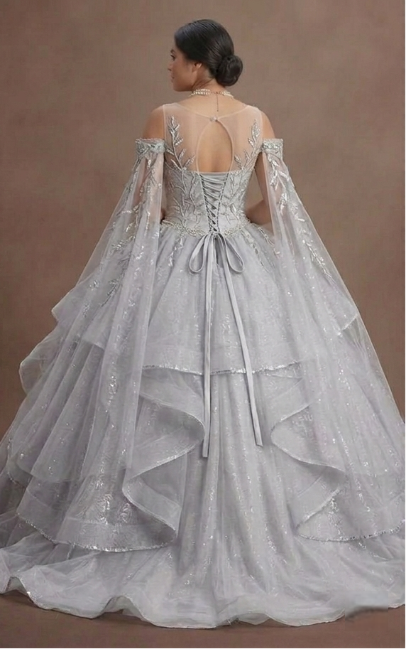 Quinceañera Dress Silver Sequin Tulle Luxury Celebration
