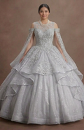 Quinceañera Dress Silver Sequin Tulle Luxury Celebration