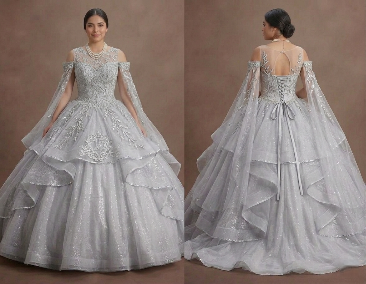 Quinceañera Dress Silver Sequin Tulle Luxury Celebration