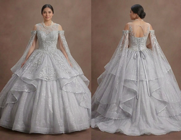 Quinceañera Dress Silver Sequin Tulle Luxury Celebration
