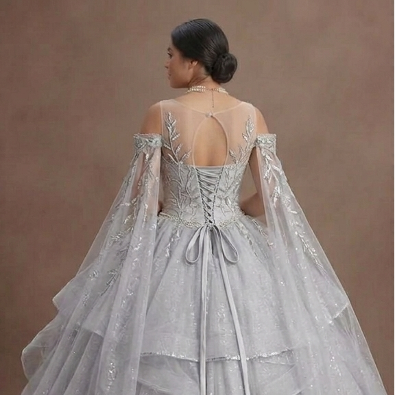 Quinceañera Dress Silver Sequin Tulle Luxury Celebration