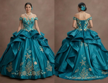Quinceañera Dress Turquoise Satin Beach Theme