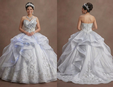 Quinceañera Dress White Silver Organza Modern Princess