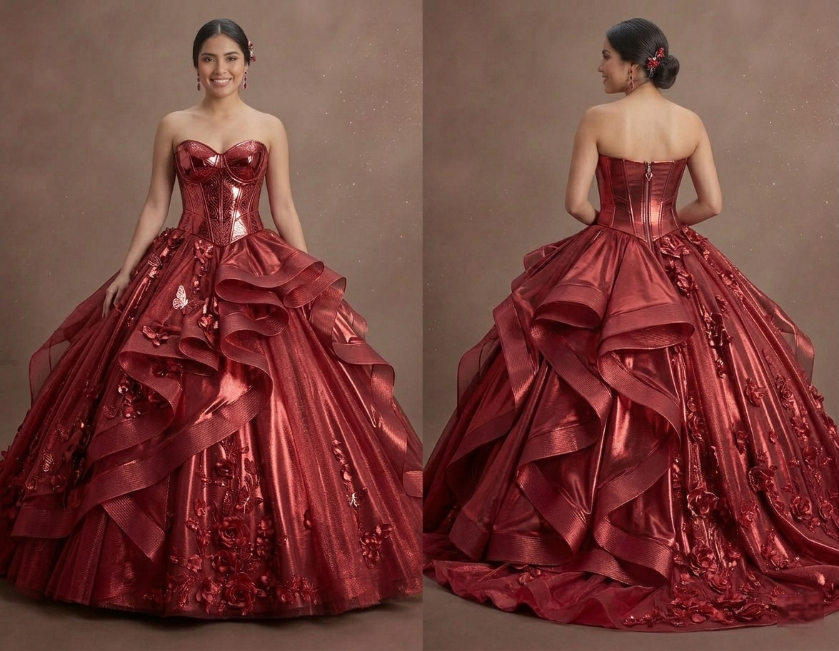 Radiant Red Quinceañera Dress Metallic Fabric 2026 Trend