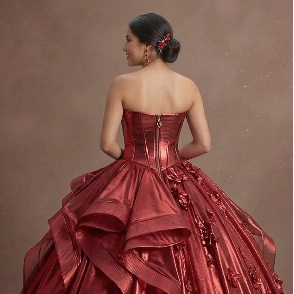 Radiant Red Quinceañera Dress Metallic Fabric 2026 Trend