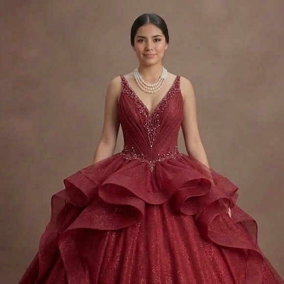 Red Quinceañera Dress - Glitter Tulle Ball Gown for 2026
