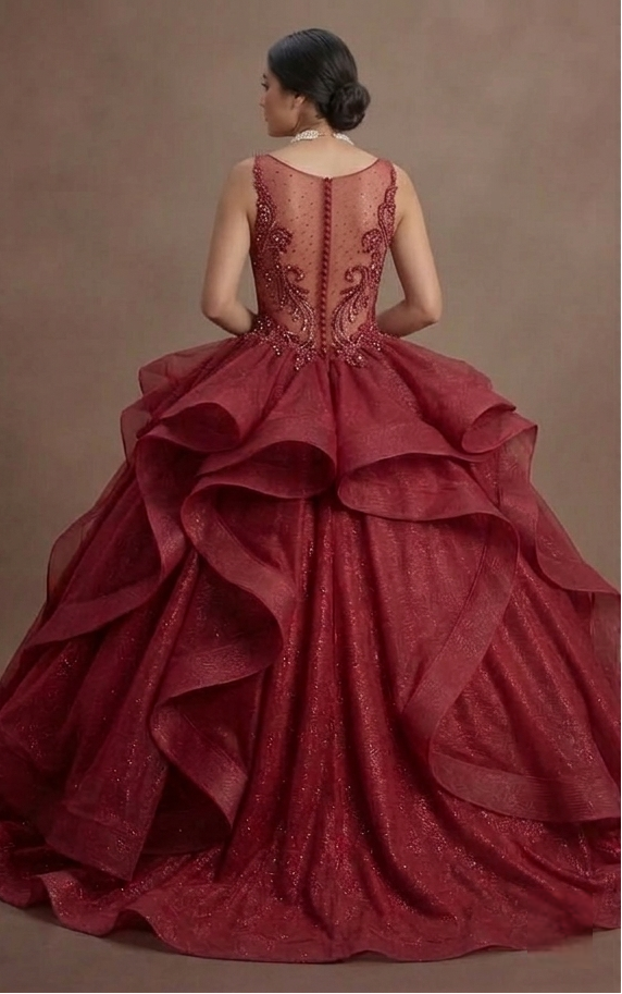 Red Quinceañera Dress - Glitter Tulle Ball Gown for 2026