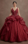Red Quinceañera Dress - Glitter Tulle Ball Gown for 2026