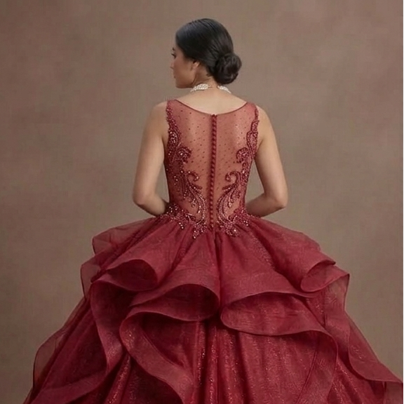 Red Quinceañera Dress - Glitter Tulle Ball Gown for 2026