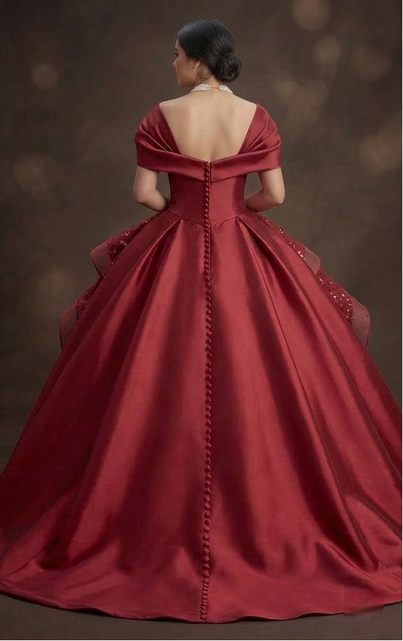 Red Quinceañera Dress - Off-the-Shoulder Silk Sophistication