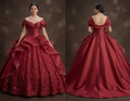 Red Quinceañera Dress - Off-the-Shoulder Silk Sophistication