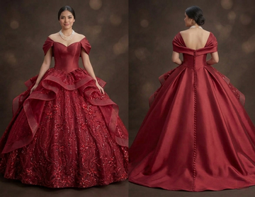 Red Quinceañera Dress - Off-the-Shoulder Silk Sophistication