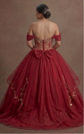 Red Quinceañera Dress Chiffon Flowy Style for Summer