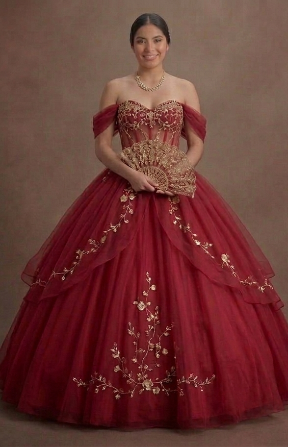 Red Quinceañera Dress Chiffon Flowy Style for Summer