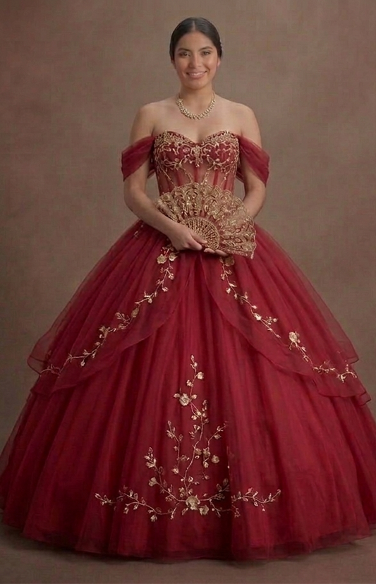 Red Quinceañera Dress Chiffon Flowy Style for Summer