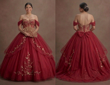 Red Quinceañera Dress Chiffon Flowy Style for Summer