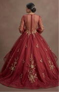 Red Quinceañera Dress Floral Embroidery Organza Gown