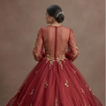 Red Quinceañera Dress Floral Embroidery Organza Gown