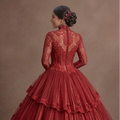 Red Quinceañera Dress High-Neck Victorian Lace Gown