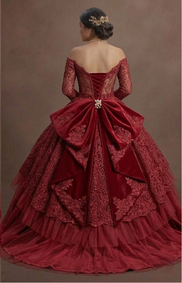 Red Quinceañera Dress Lace Overlay for Formal XV Party