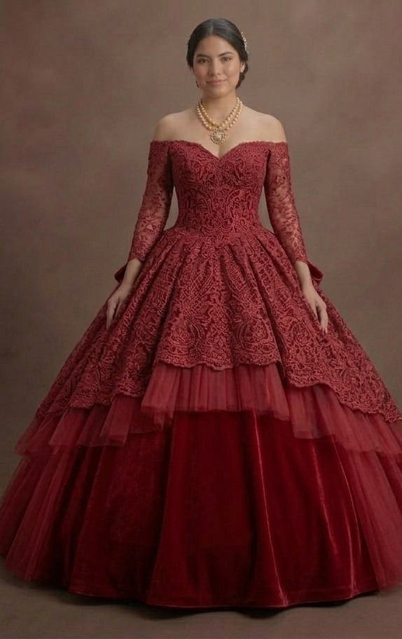 Red Quinceañera Dress Lace Overlay for Formal XV Party