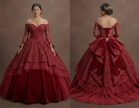 Red Quinceañera Dress Lace Overlay for Formal XV Party