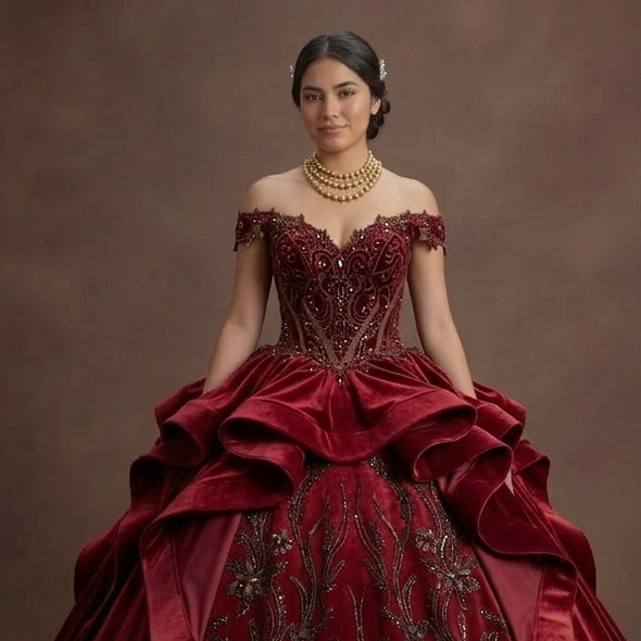 Red Quinceañera Dress in Velvet: Elegant Winter XV Style