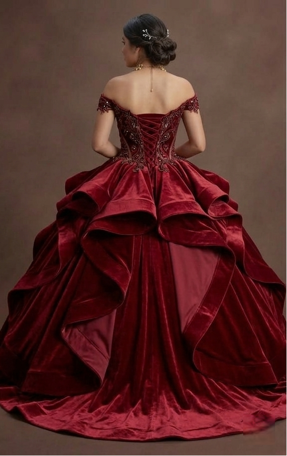 Red Quinceañera Dress in Velvet: Elegant Winter XV Style