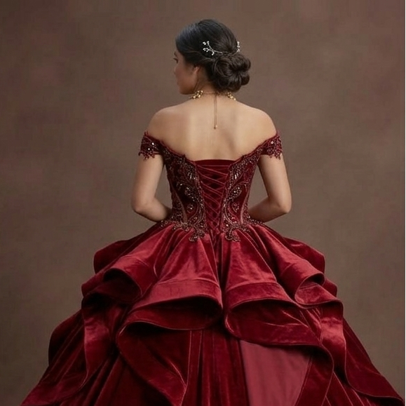Red Quinceañera Dress in Velvet: Elegant Winter XV Style