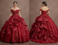 Red Quinceañera Dress with 3D Floral Appliques and Tulle