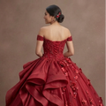Red Quinceañera Dress with 3D Floral Appliques and Tulle