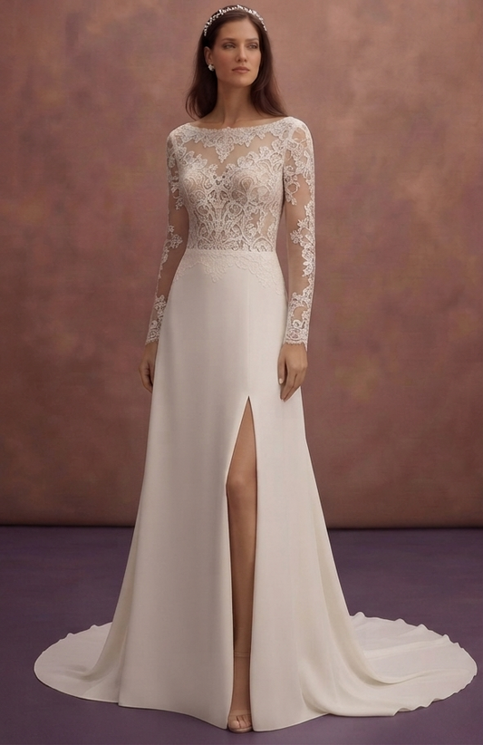 Refined Wedding Dresses with Delicate Chantilly Lace Sleeves