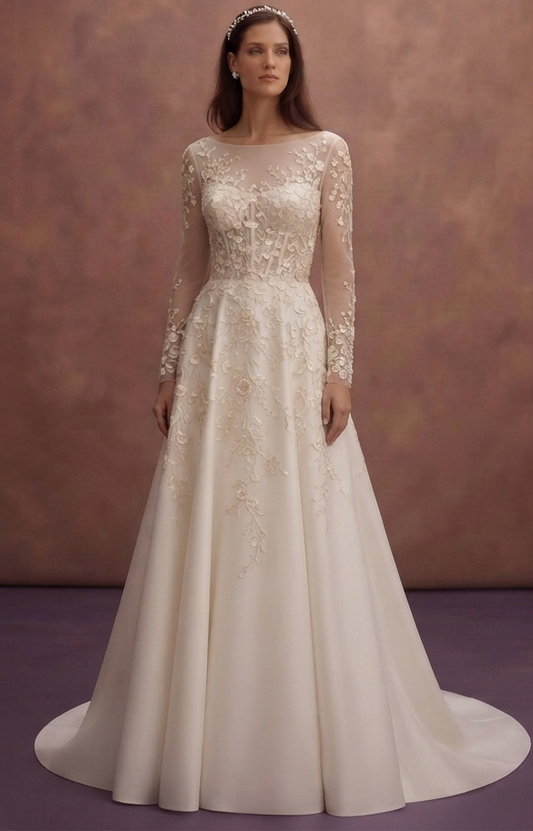 Refined Wedding Dresses with Delicate Embroidered Flowers