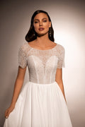 Graceful A-Line Wedding Gown with Boat Neckline and Corset Detail