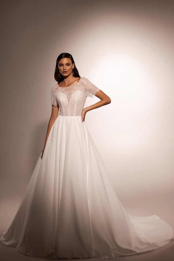 Graceful A-Line Wedding Gown with Boat Neckline and Corset Detail