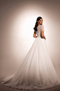 Graceful A-Line Wedding Gown with Boat Neckline and Corset Detail