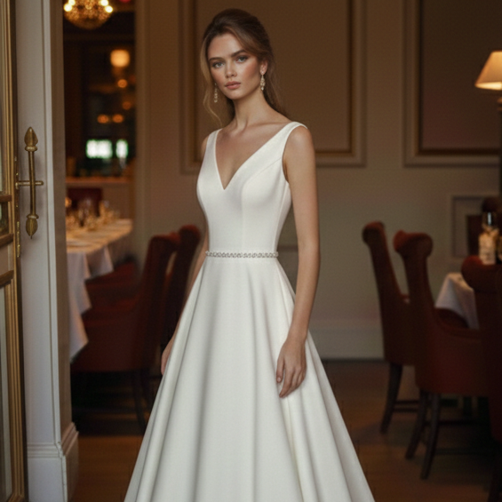 Ribbon Tie Wedding Dress Simple Long Silk Minimalist Wear