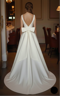 Ribbon Tie Wedding Dress Simple Long Silk Minimalist Wear