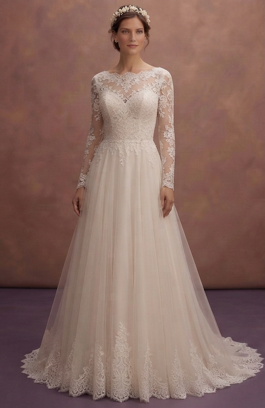 Romantic Alençon Lace Wedding Dresses with Elegant Details