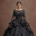 Romantic Black Quinceañera Dress Chantilly Lace Overlay