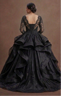 Romantic Black Quinceañera Dress Chantilly Lace Overlay