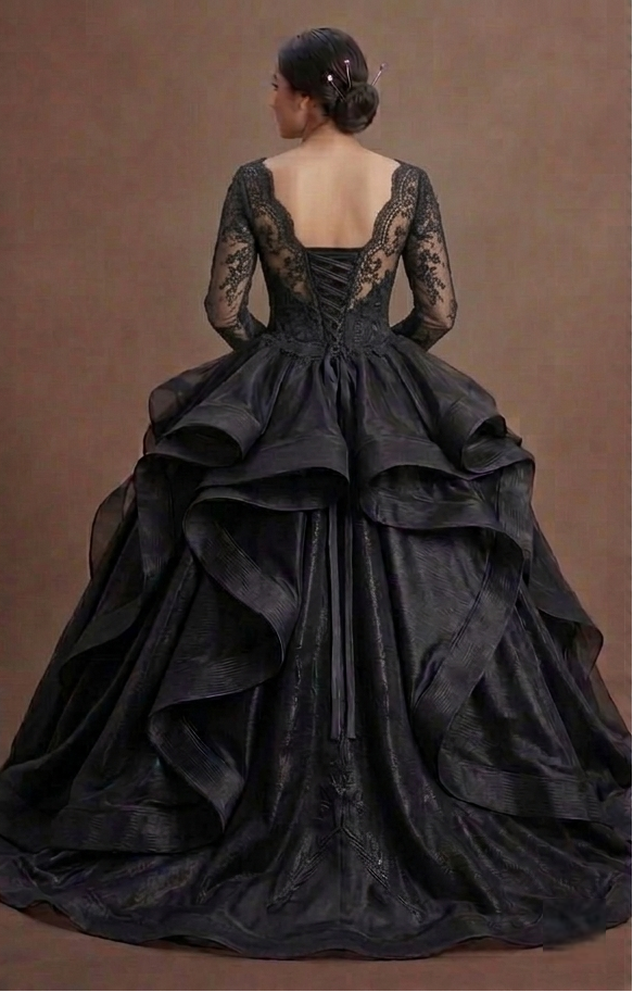 Romantic Black Quinceañera Dress Chantilly Lace Overlay