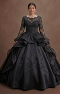 Romantic Black Quinceañera Dress Chantilly Lace Overlay