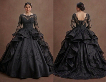 Romantic Black Quinceañera Dress Chantilly Lace Overlay