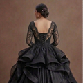 Romantic Black Quinceañera Dress Chantilly Lace Overlay