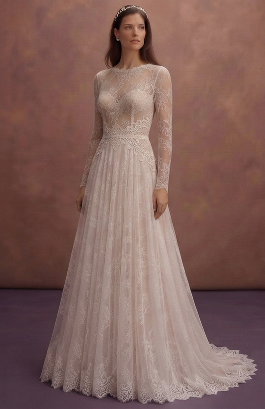 Romantic Chantilly Lace Wedding Dresses with Long Sleeves
