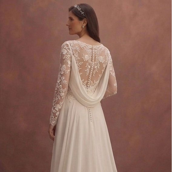 Romantic Garden Wedding Dresses with Lace Sleeves
